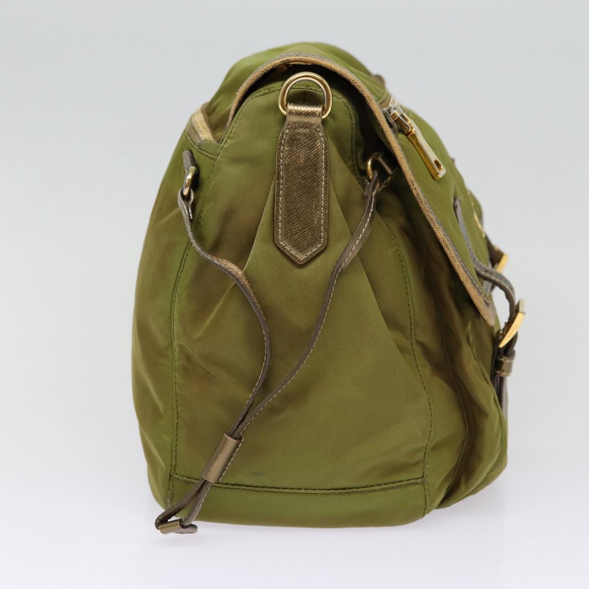 PRADA Shoulder Bag Nylon Khaki Gold Auth