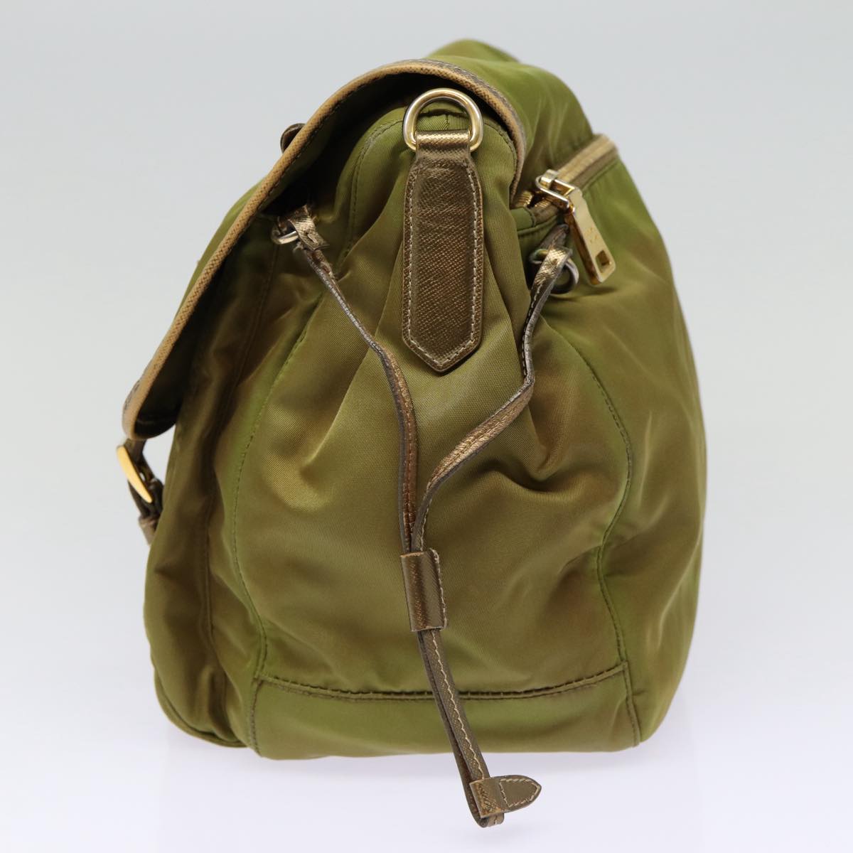 PRADA Shoulder Bag Nylon Khaki Gold Auth