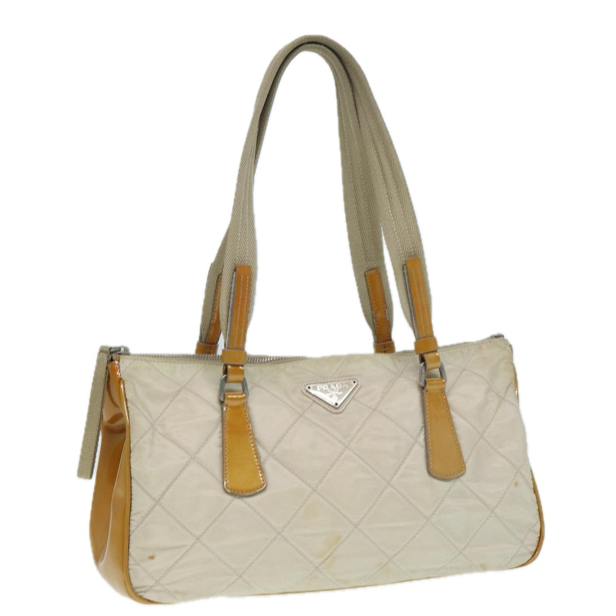 PRADA Shoulder Bag Nylon Beige Silver Auth