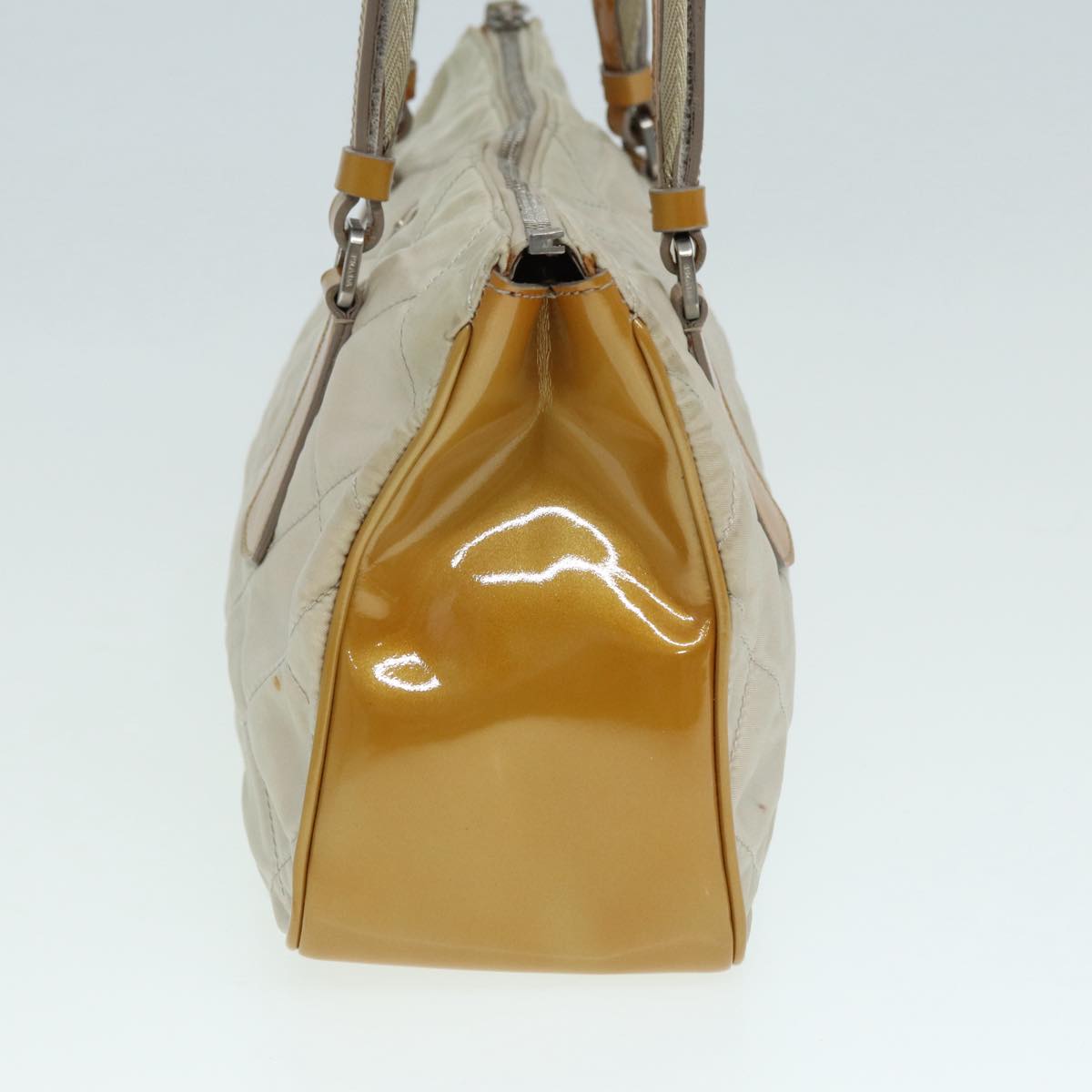 PRADA Shoulder Bag Nylon Beige Silver Auth