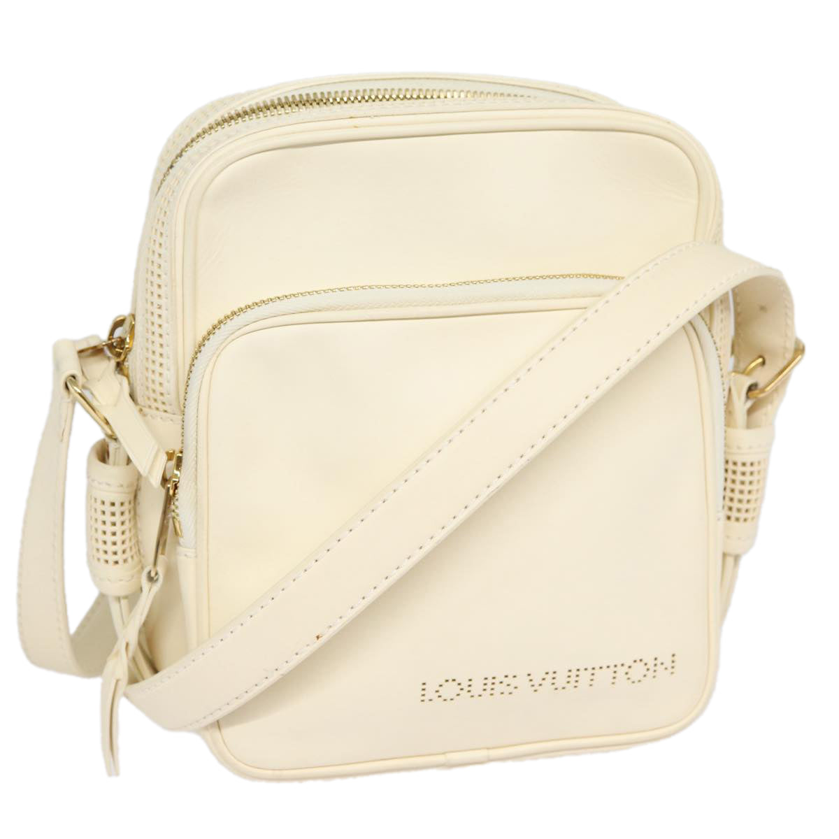 LOUIS VUITTON Cuir Bequia Trotteur MM Bag Leather White LV Auth