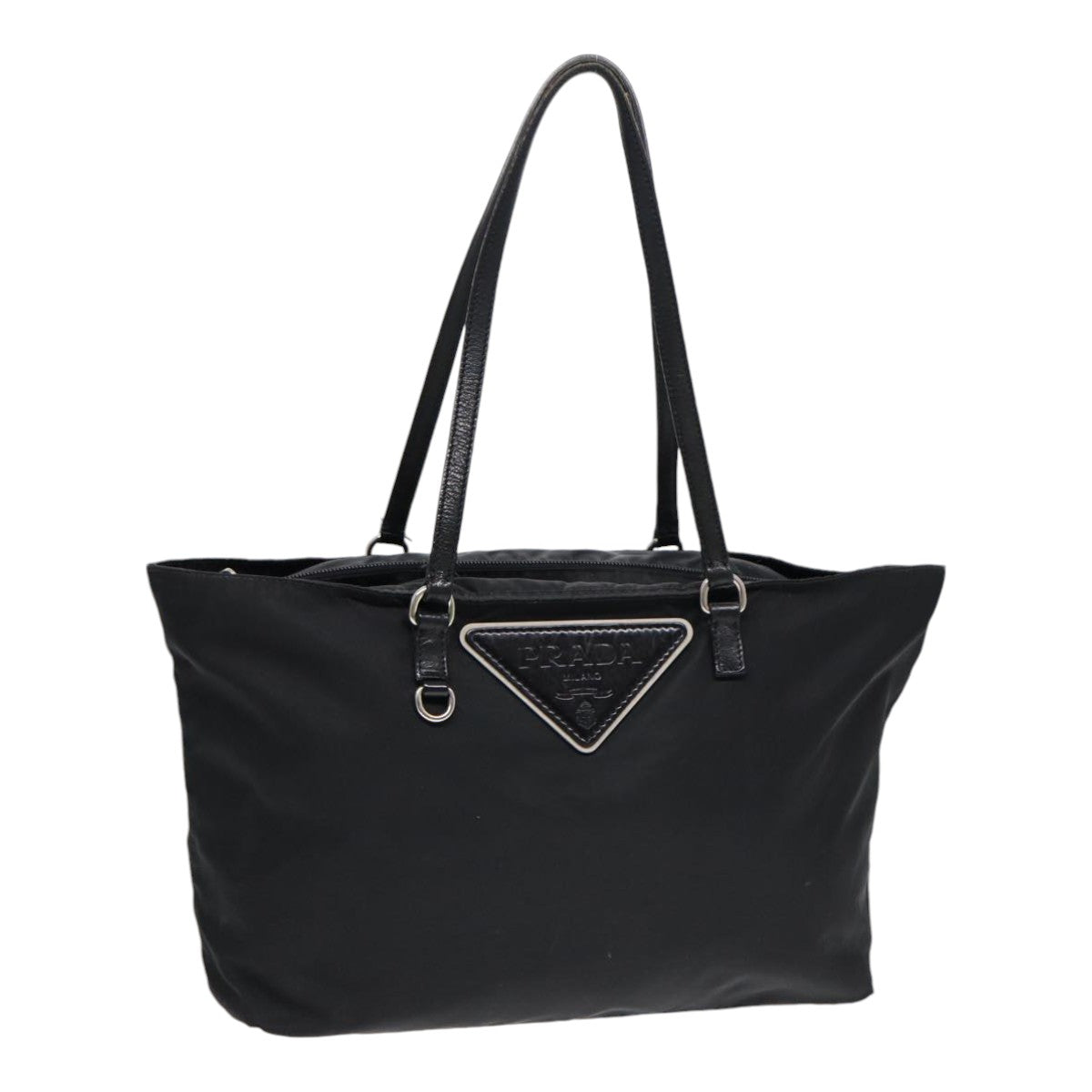 PRADA Tote Bag Nylon Silver Black Auth