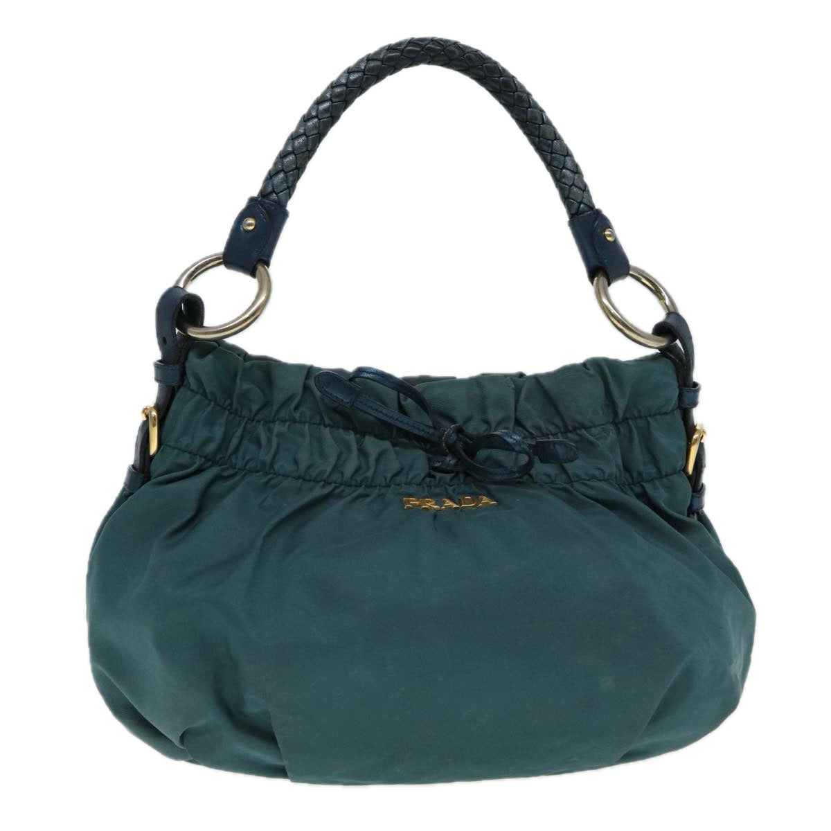 PRADA Hand Bag Nylon Green Gold Auth