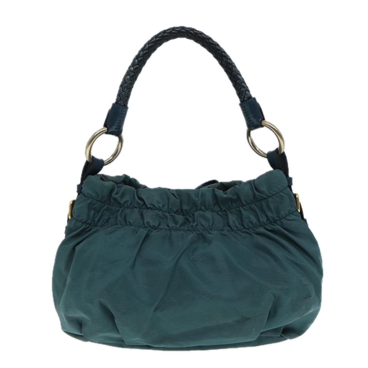 PRADA Hand Bag Nylon Green Gold Auth