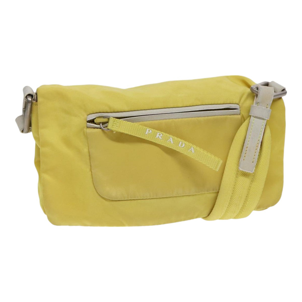 PRADA Shoulder Bag Nylon Yellow Silver Auth