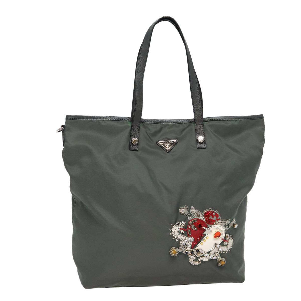 PRADA Tote Bag Nylon Gray Silver Auth