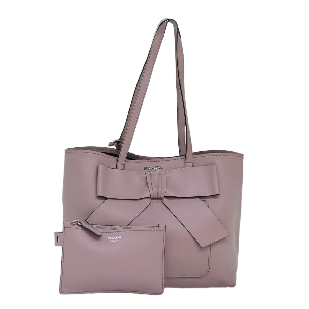 PRADA Tote Bag Leather Pink Silver Auth