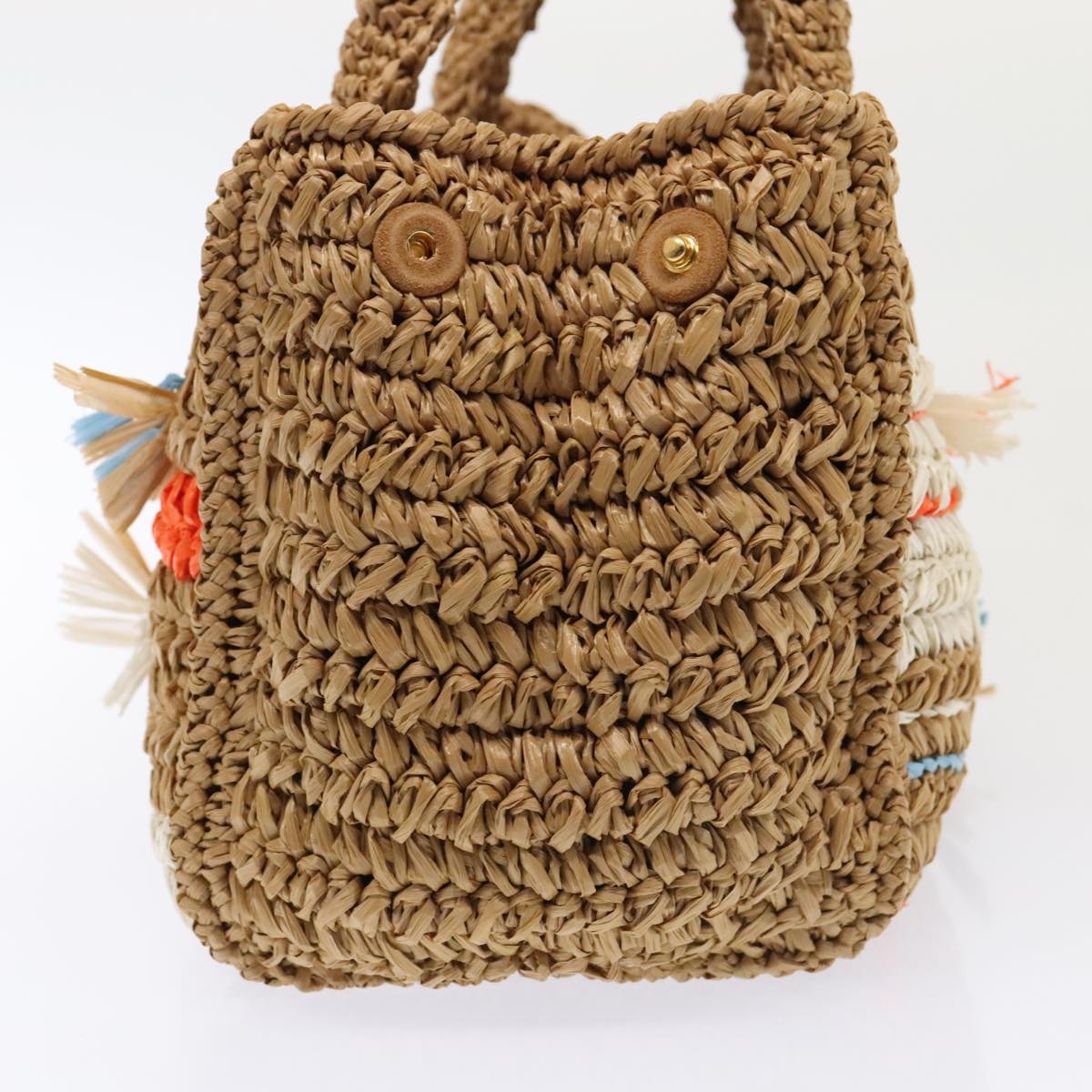PRADA Canapa Hand Bag Raffia 2way Beige Gold Auth