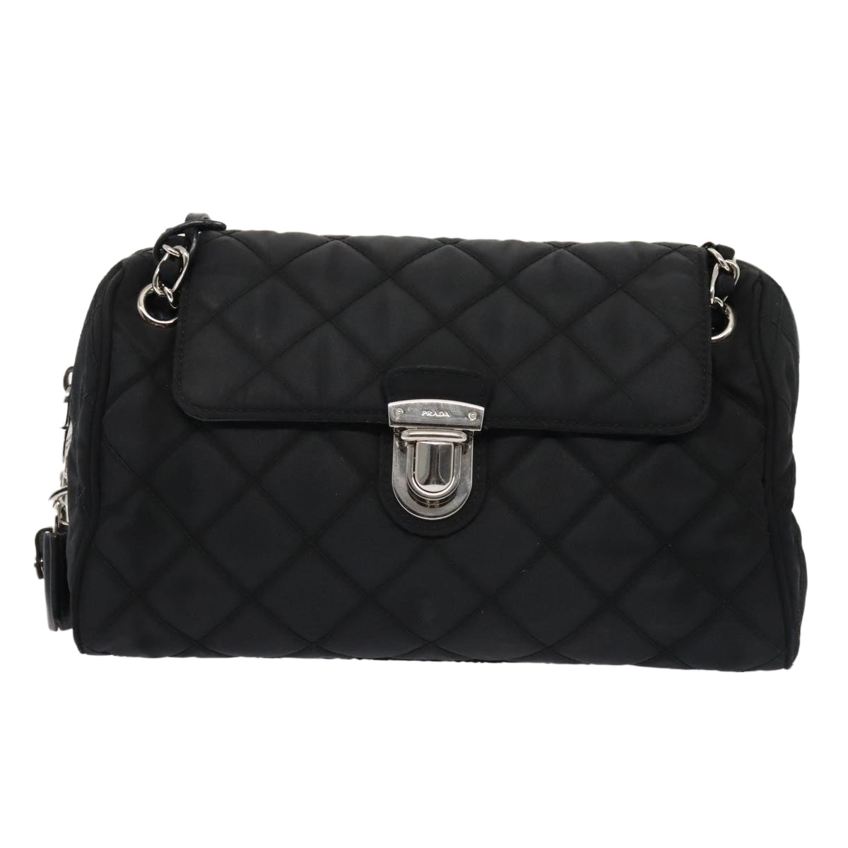 PRADA Quilted Chain Shoulder Bag Nylon Black Silver Auth