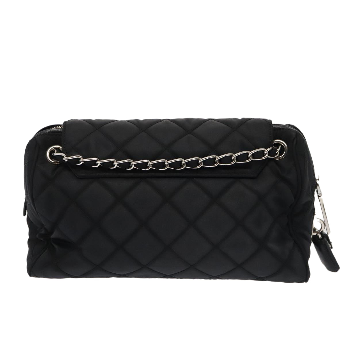 PRADA Quilted Chain Shoulder Bag Nylon Black Silver Auth