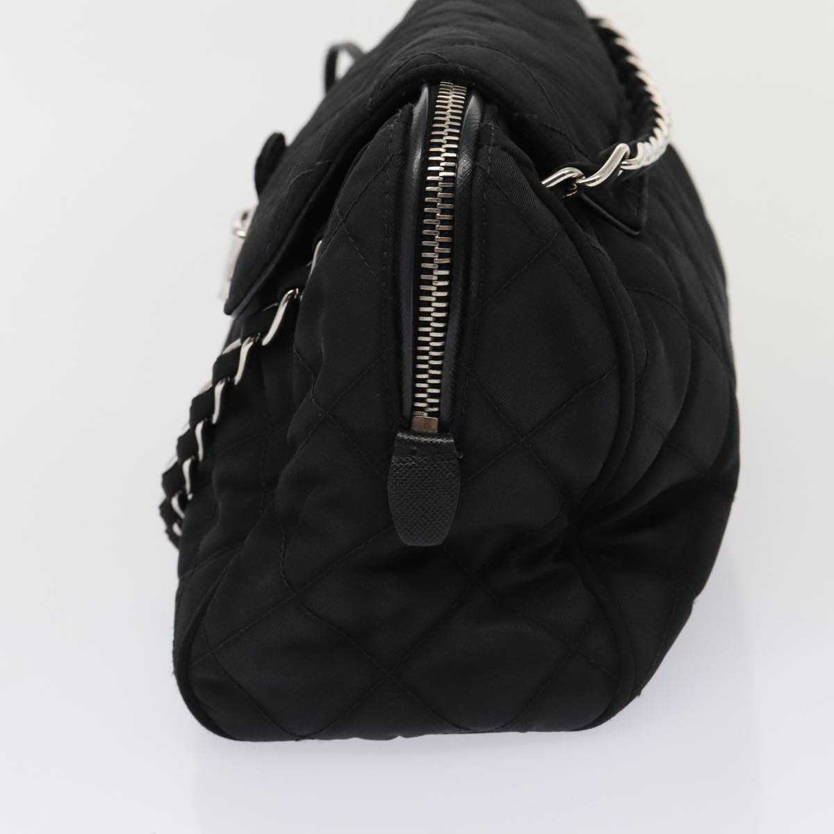 PRADA Quilted Chain Shoulder Bag Nylon Black Silver Auth