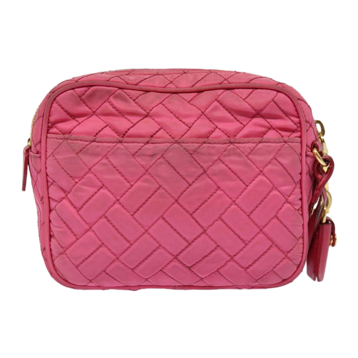 PRADA Quilted Shoulder Bag Nylon Pink Gold Auth