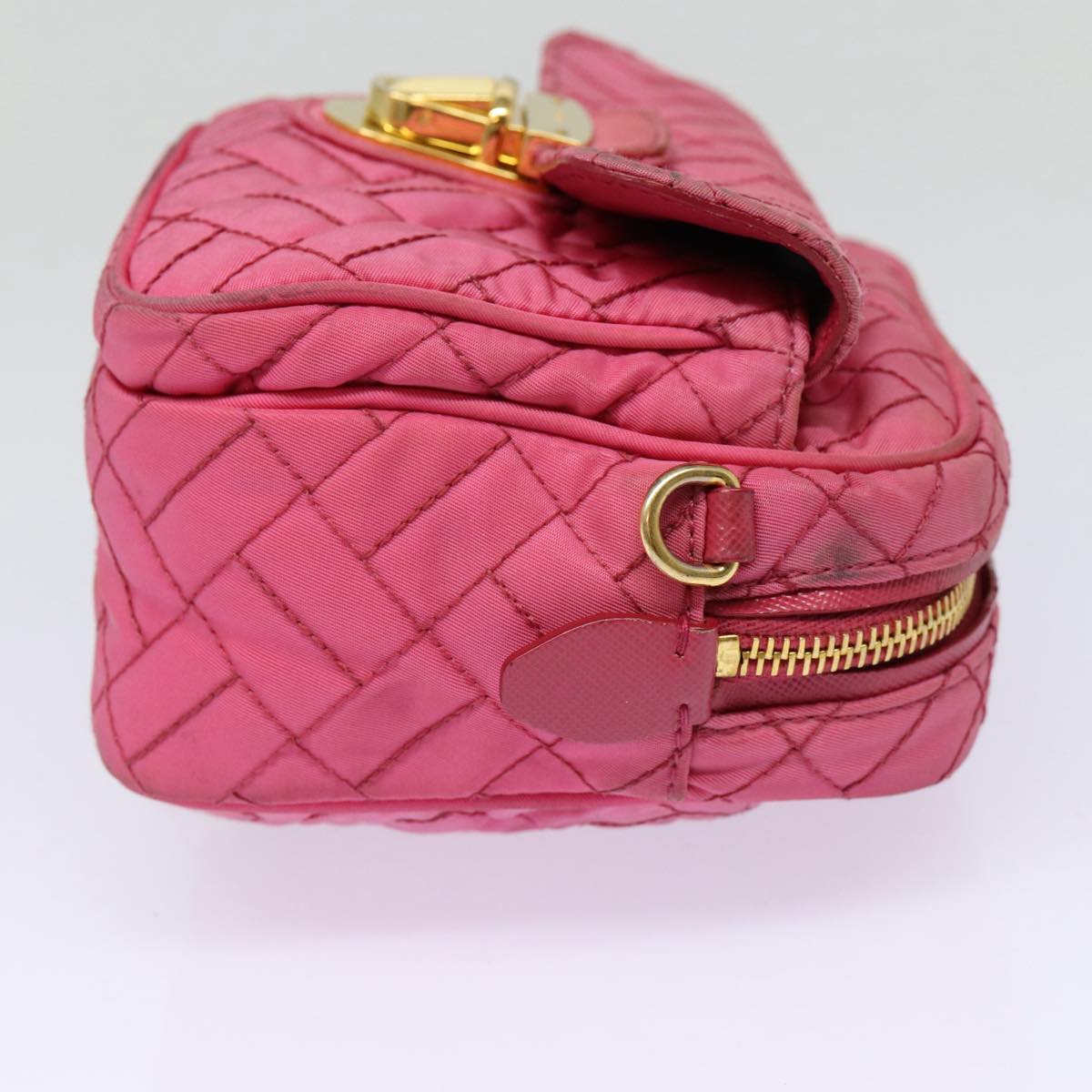 PRADA Quilted Shoulder Bag Nylon Pink Gold Auth