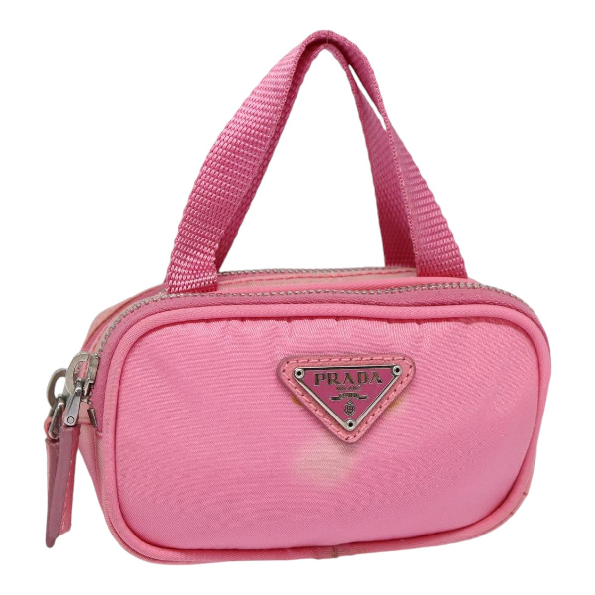 PRADA Mini Hand Bag Nylon Pink Silver Auth