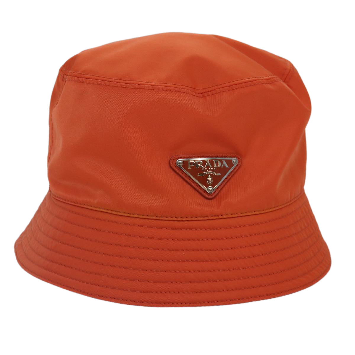 PRADA Bucket Hat Nylon L Orange Auth Luxury Handbag