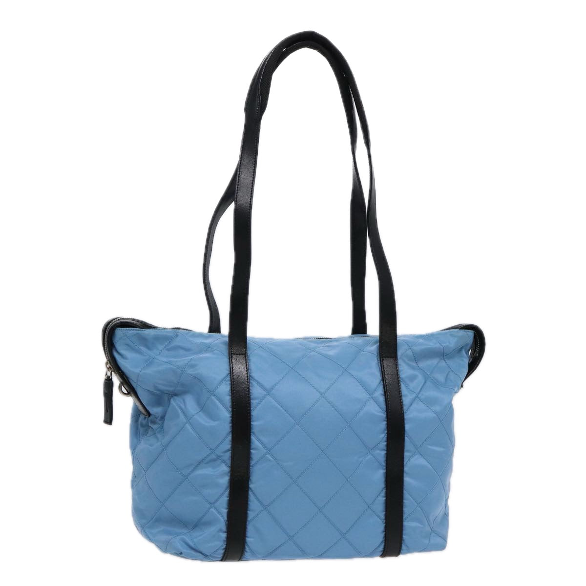 PRADA Tote Bag Nylon Leather Light Blue Silver Auth