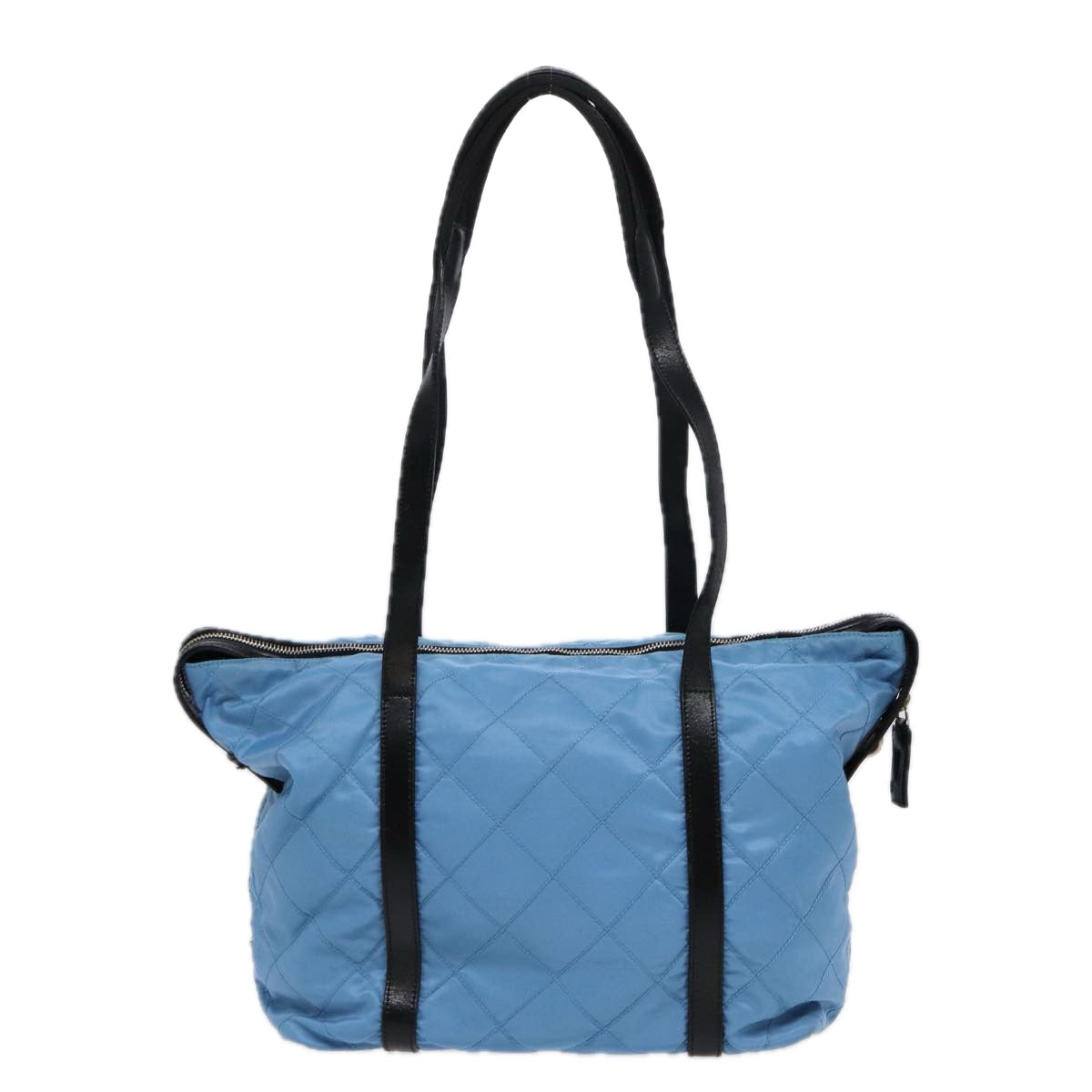 PRADA Tote Bag Nylon Leather Light Blue Silver Auth