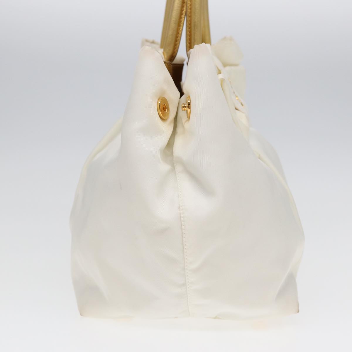 PRADA Ribbon Hand Bag Nylon White Gold Auth