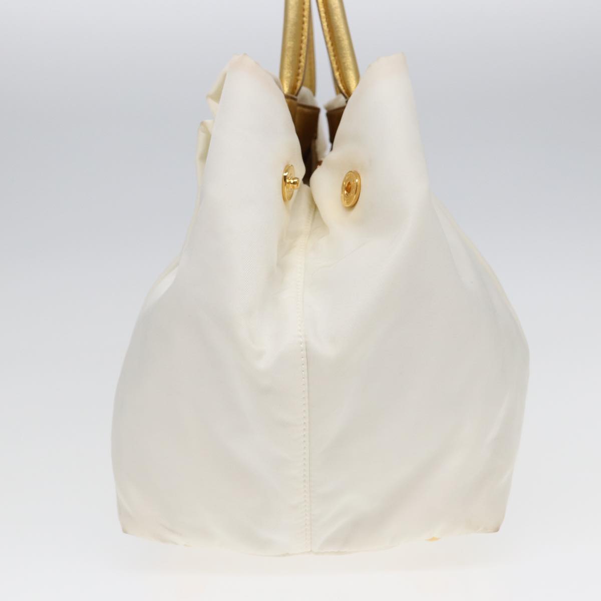 PRADA Ribbon Hand Bag Nylon White Gold Auth