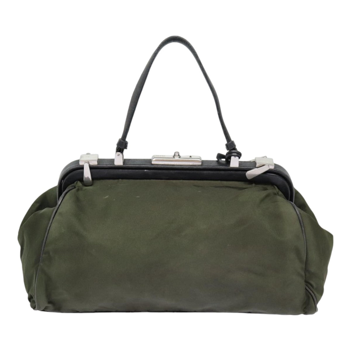 PRADA Hand Bag Nylon Khaki Silver Auth
