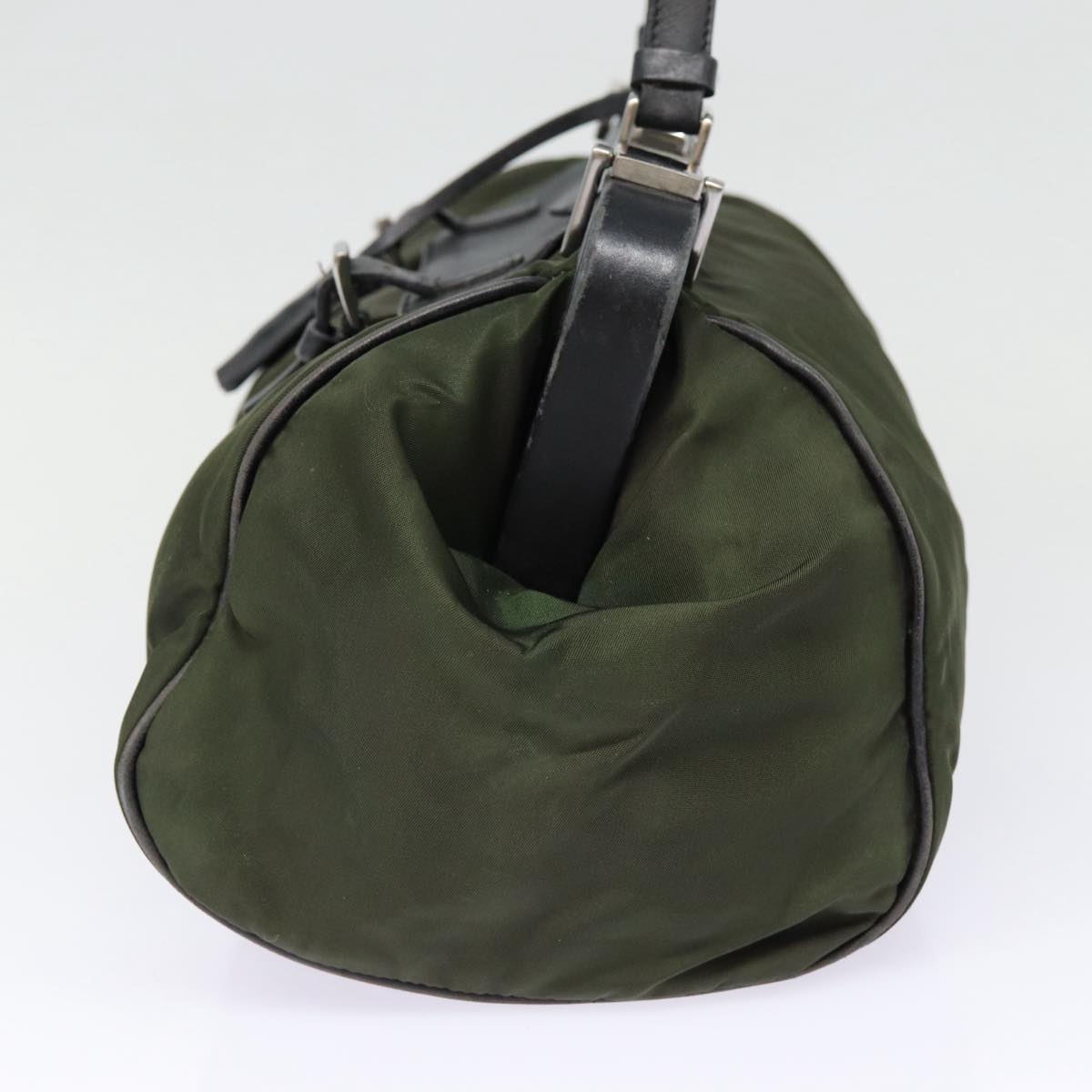 PRADA Hand Bag Nylon Khaki Silver Auth
