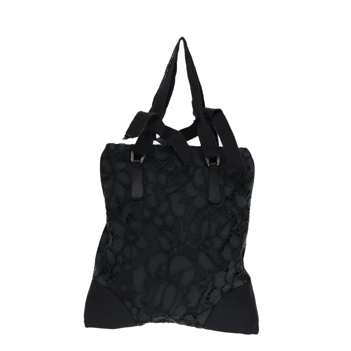 PRADA Hand Bag Satin Black Silver Auth