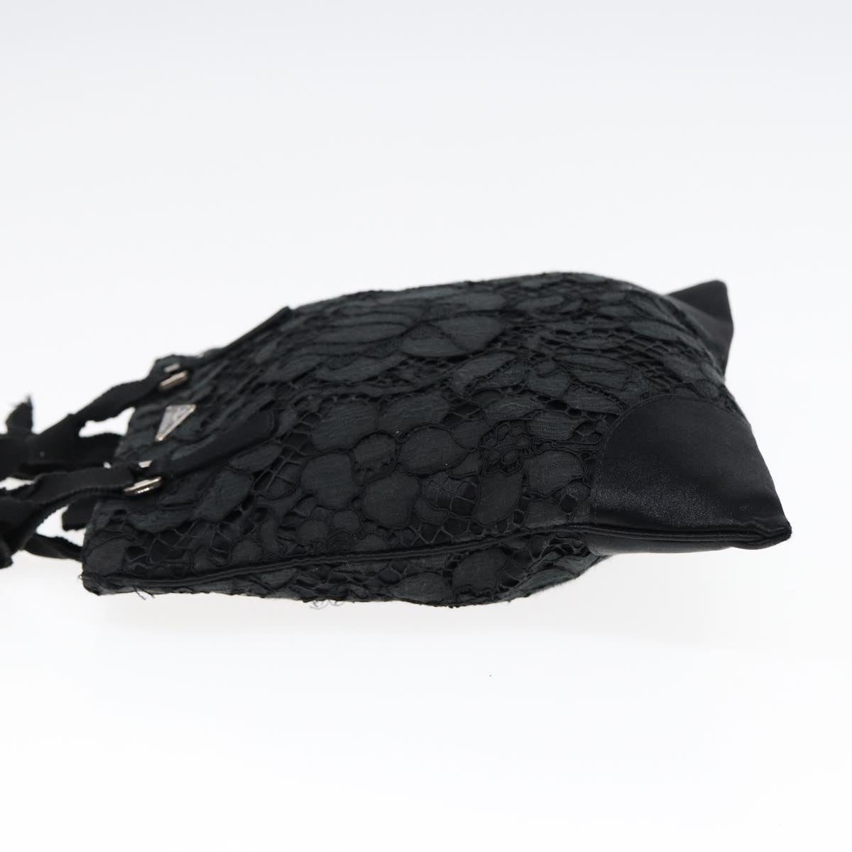 PRADA Hand Bag Satin Black Silver Auth