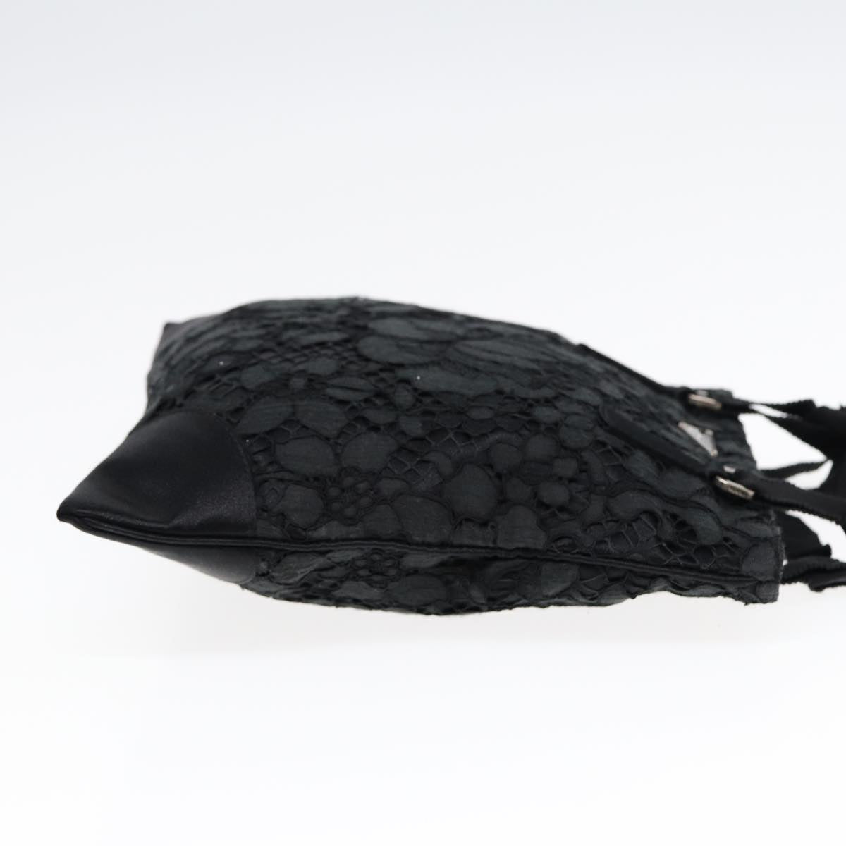 PRADA Hand Bag Satin Black Silver Auth