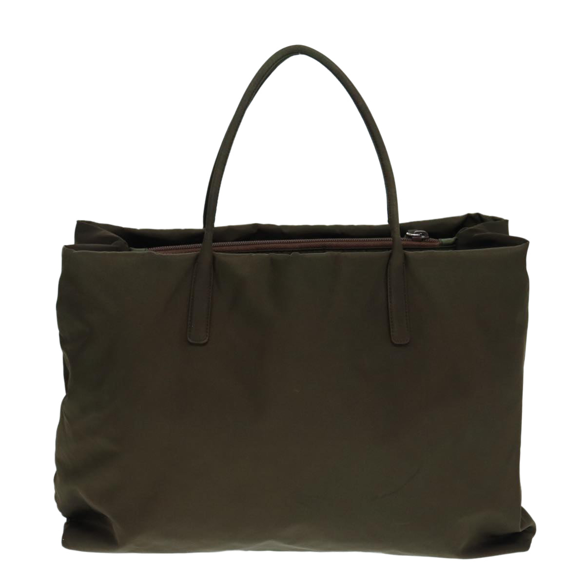 PRADA Hand Bag Nylon Khaki Silver Auth