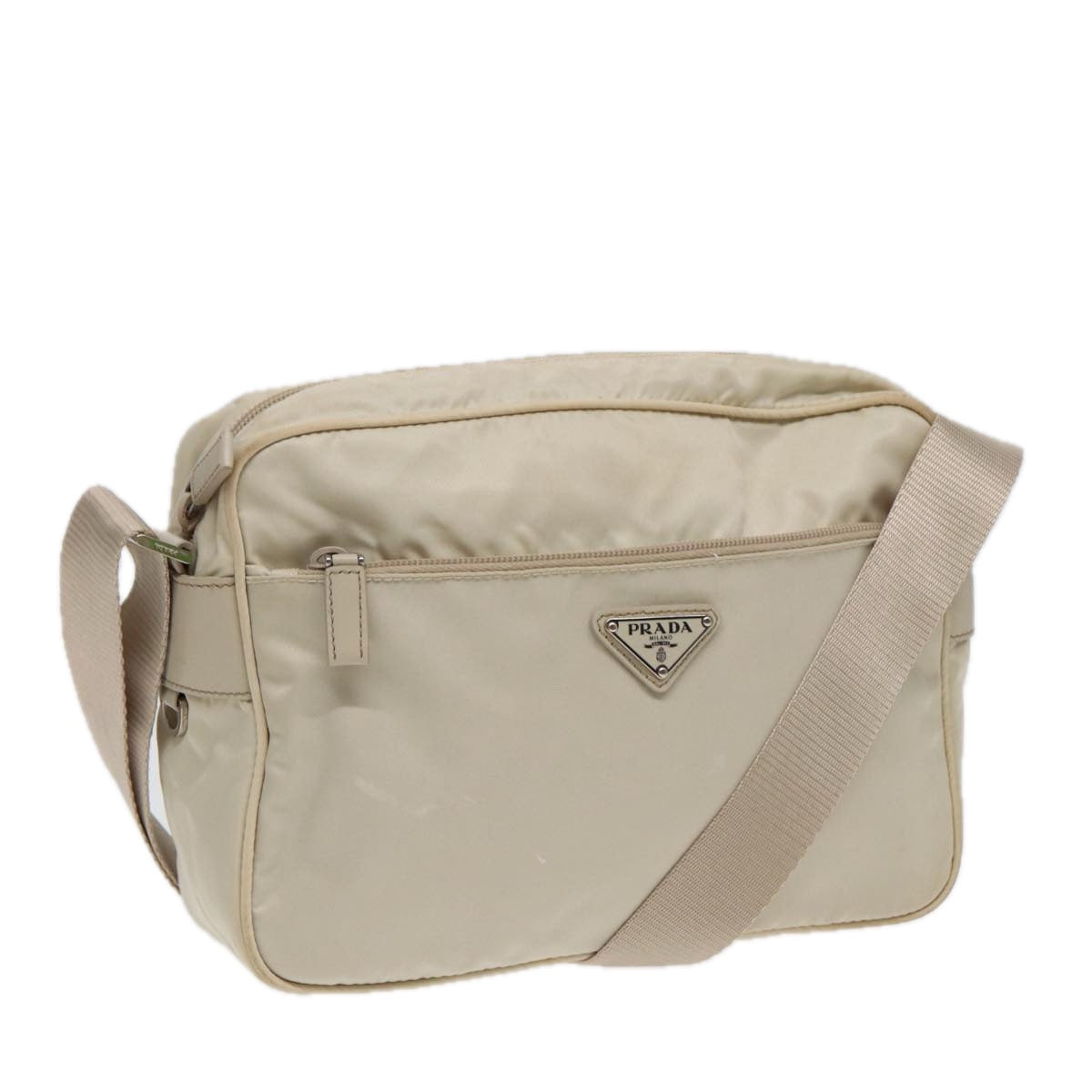PRADA Shoulder Bag Nylon White Silver Auth
