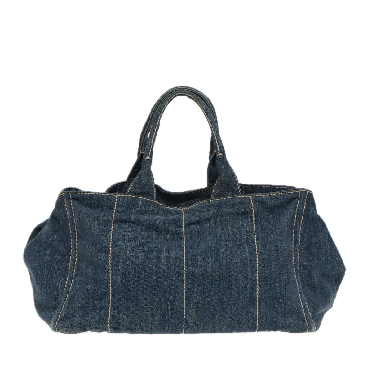 PRADA Canapa GM Hand Bag Denim Blue Gold Auth