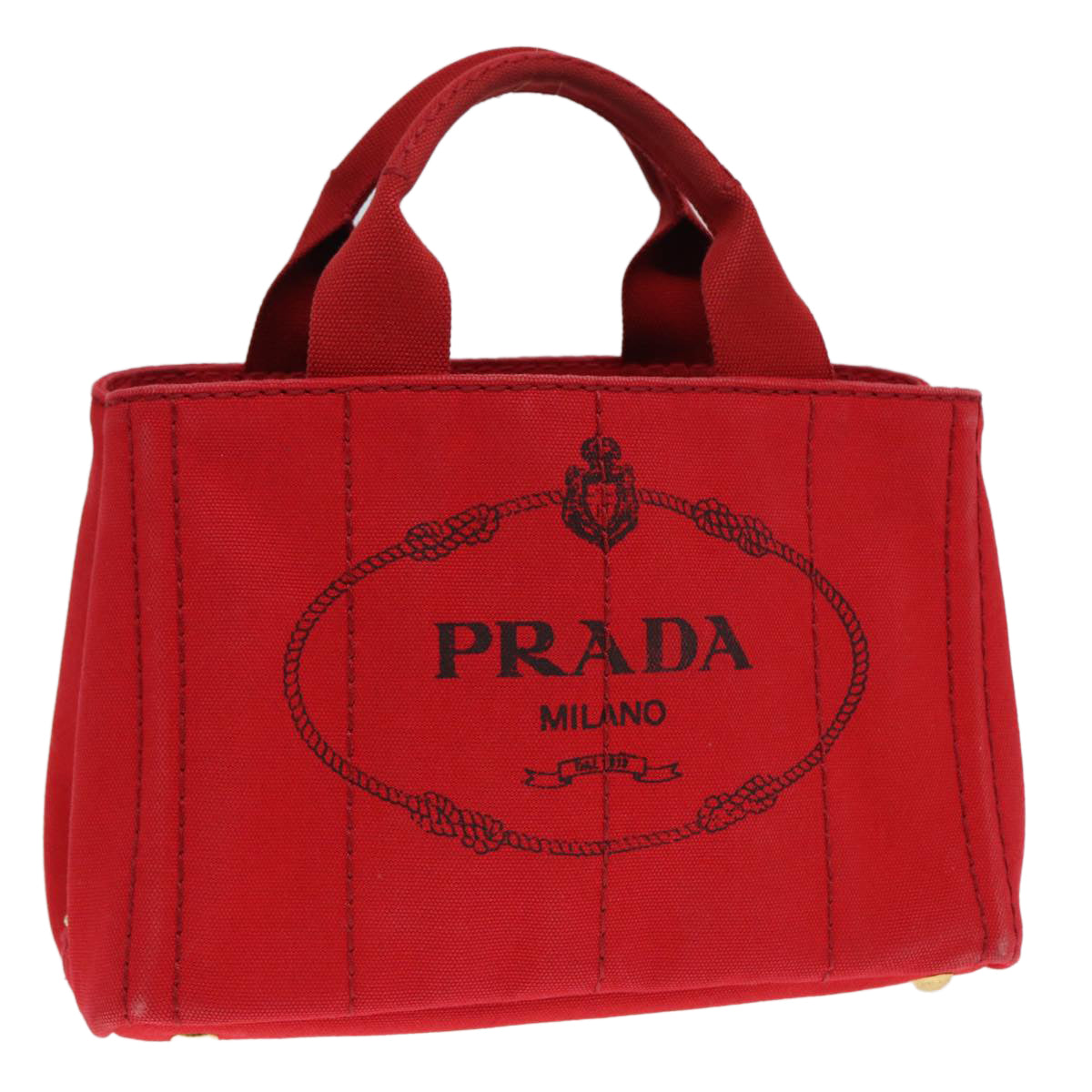 PRADA Canapa PM Hand Bag Canvas Red Gold Auth
