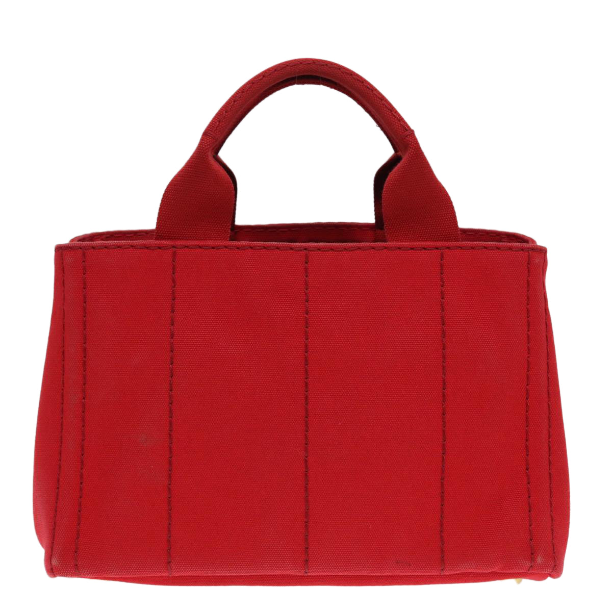 PRADA Canapa PM Hand Bag Canvas Red Gold Auth
