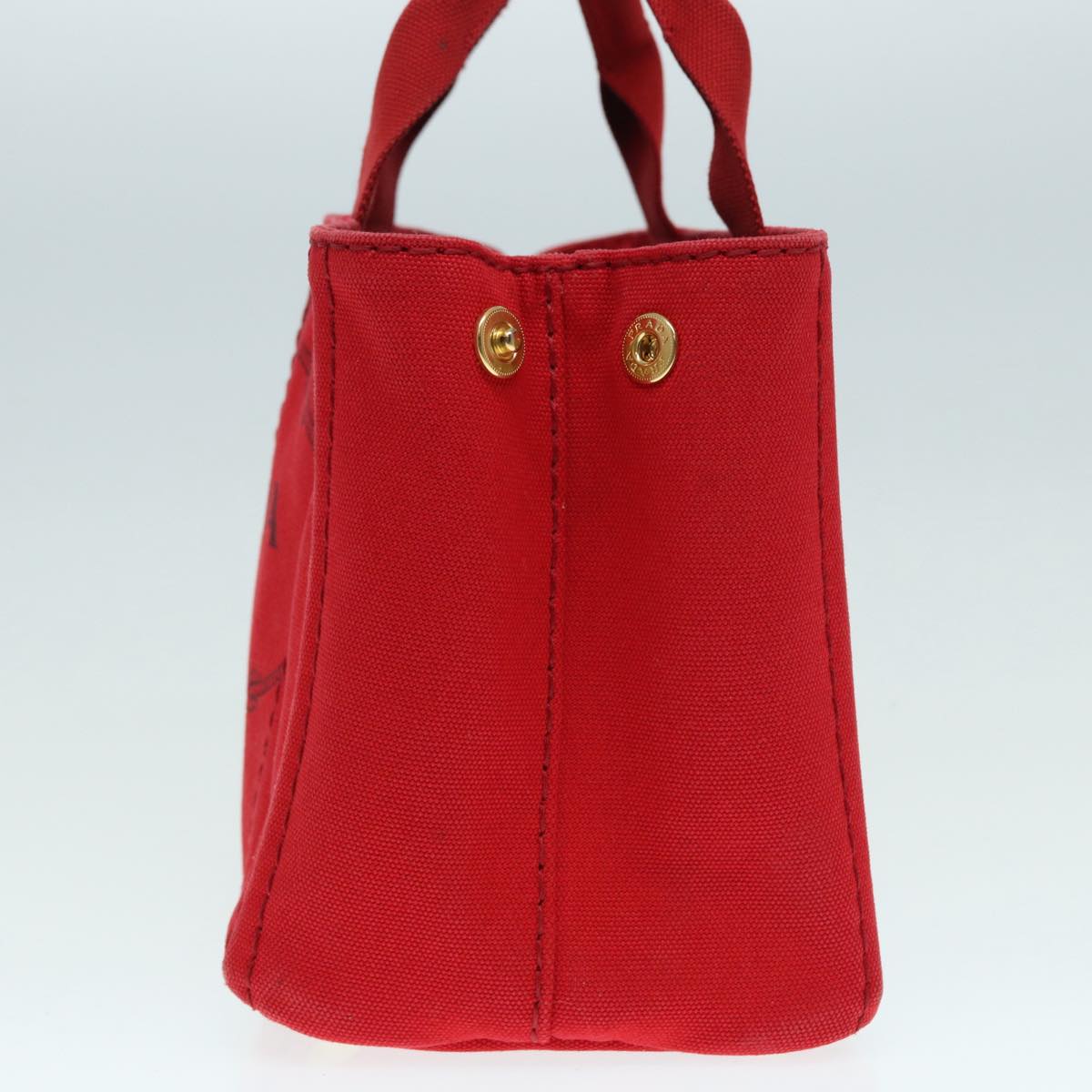 PRADA Canapa PM Hand Bag Canvas Red Gold Auth
