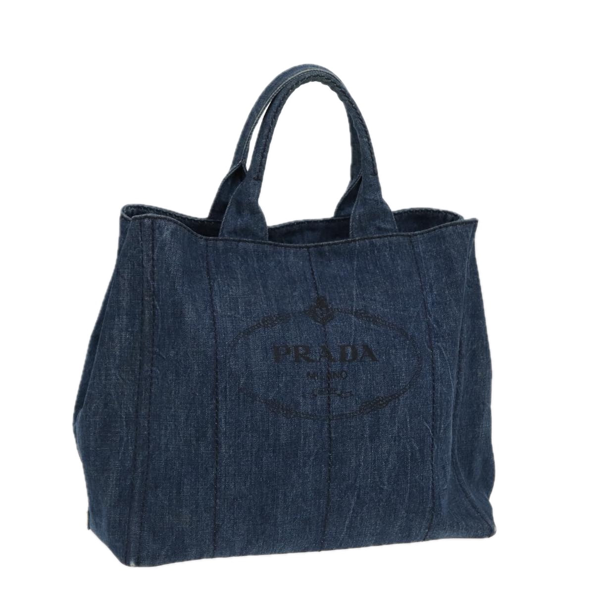PRADA Canapa Tote Bag Blue Gold Auth