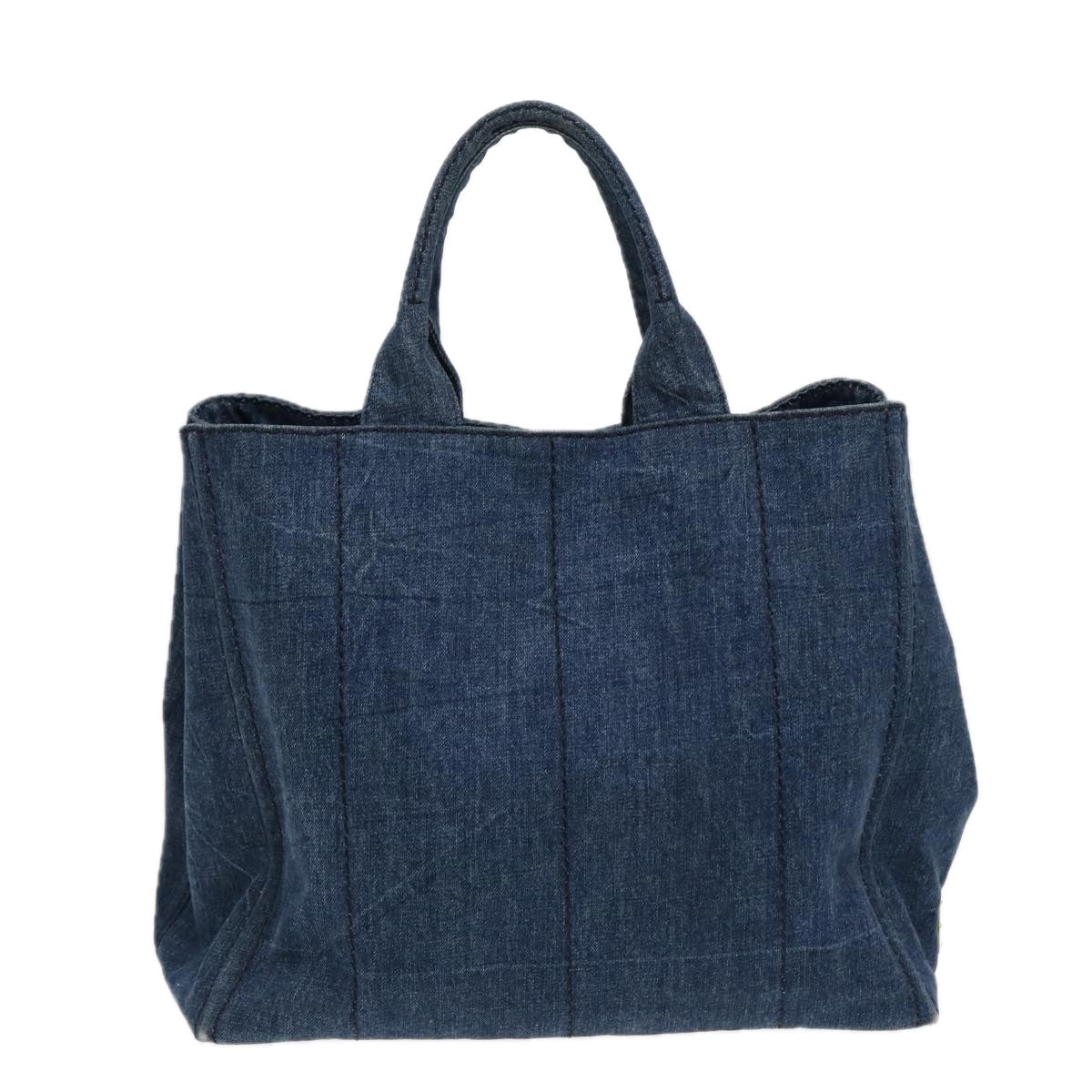 PRADA Canapa Tote Bag Denim Blue Gold Auth