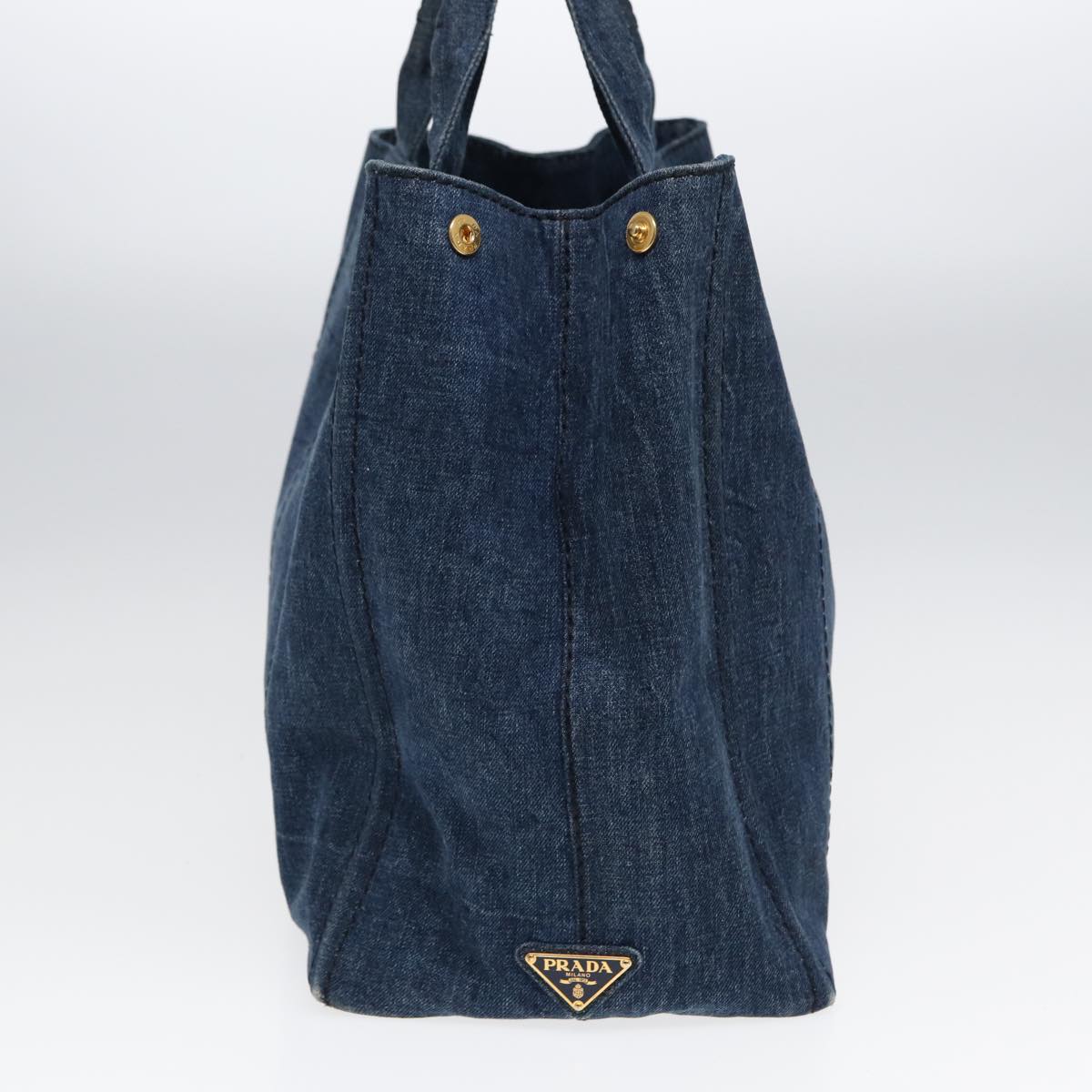 PRADA Canapa Tote Bag Denim Blue Gold Auth