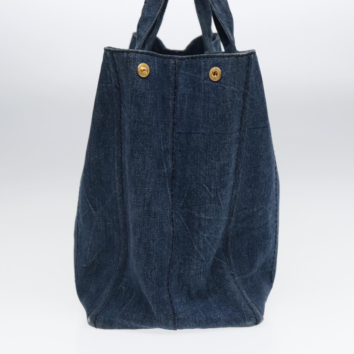 PRADA Canapa Tote Bag Blue Gold Auth