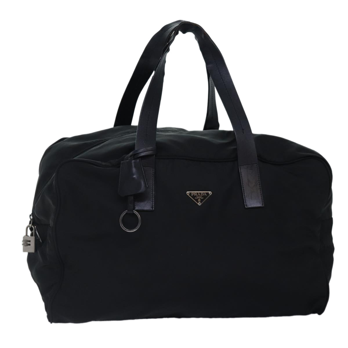 PRADA Boston Bag Nylon Black Silver Auth