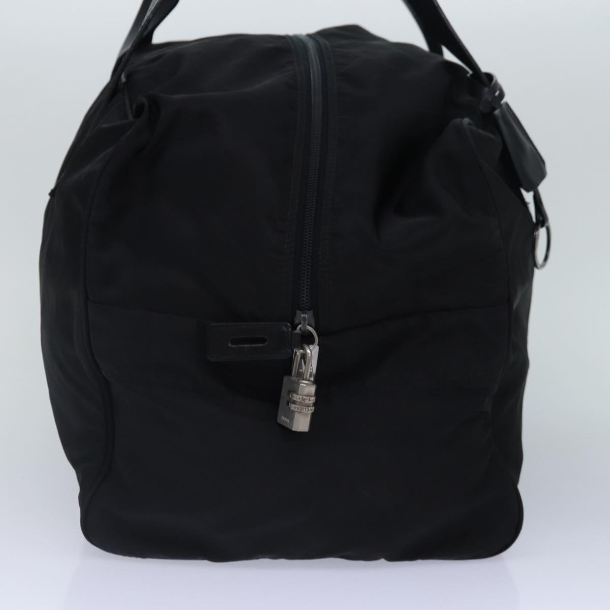PRADA Boston Bag Nylon Black Silver Auth
