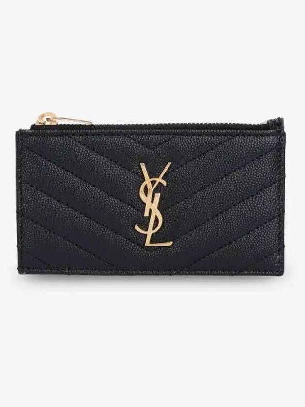 Luxury Saint Laurent Trending 2026 Monogram Fragment Zipper Card Wallet Black