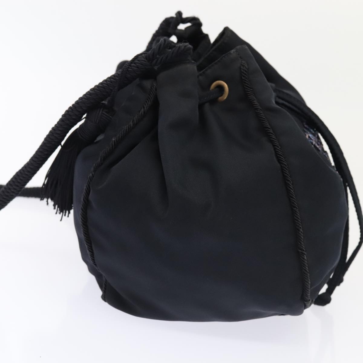 PRADA Shoulder Bag Nylon Navy Gold Auth