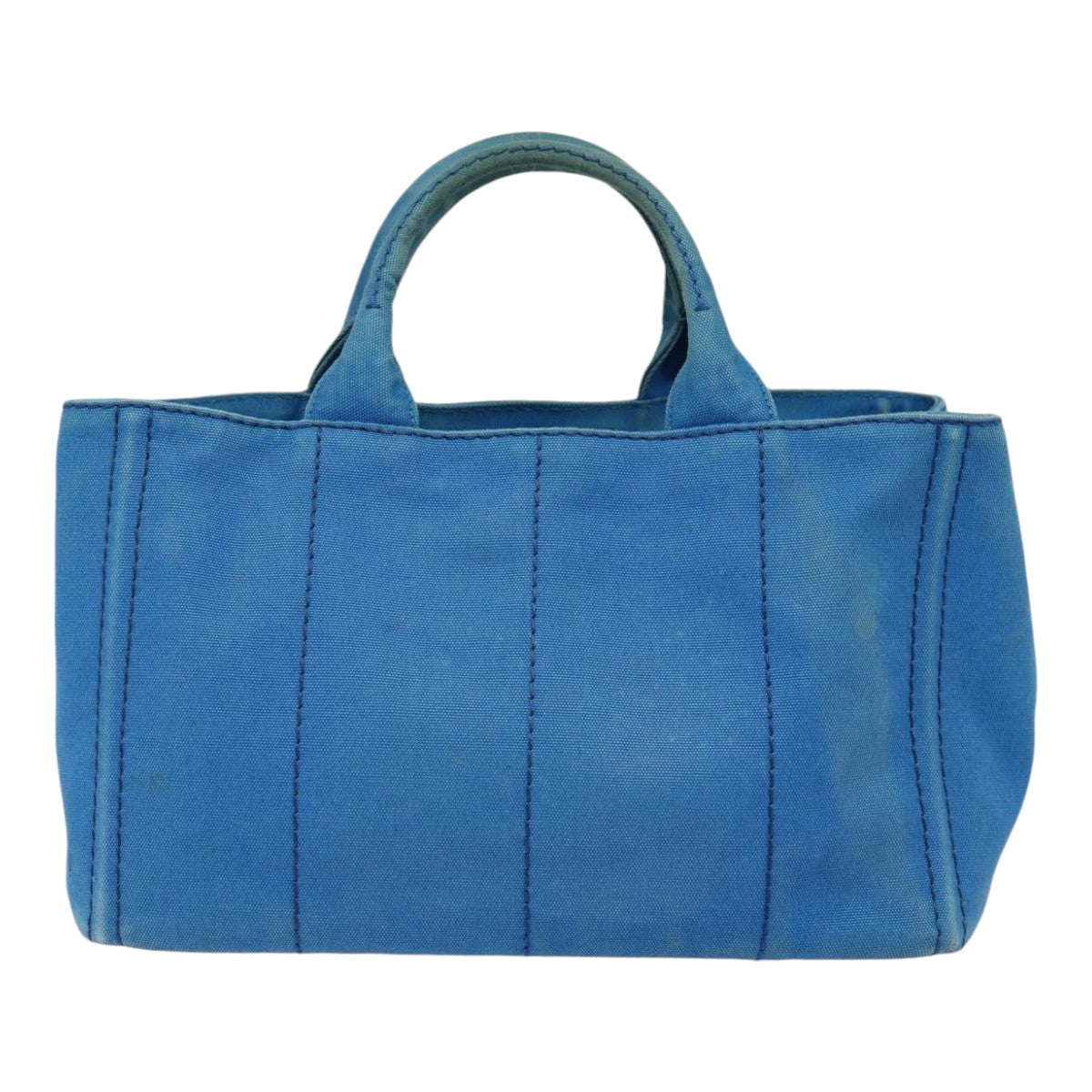PRADA Canapa MM Hand Bag Canvas 2way Blue Gold Auth