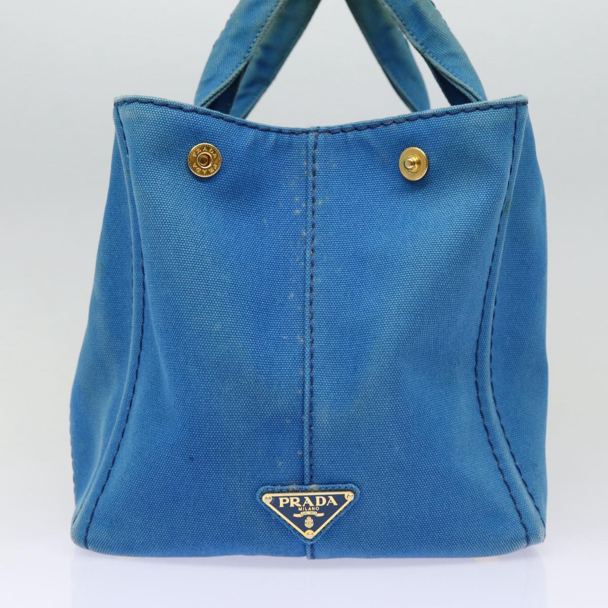 PRADA Canapa MM Hand Bag Canvas 2way Blue Gold Auth