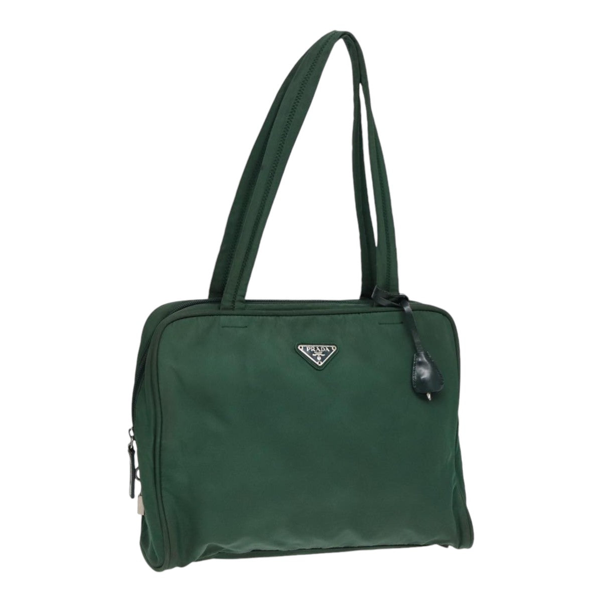 PRADA Tote Bag Nylon Khaki Silver Auth