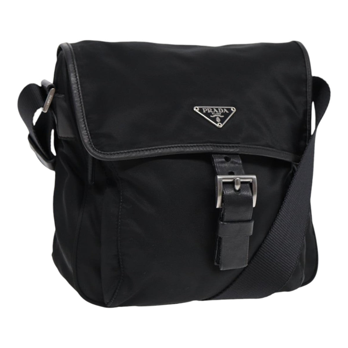 PRADA Shoulder Bag Nylon Black Silver Auth