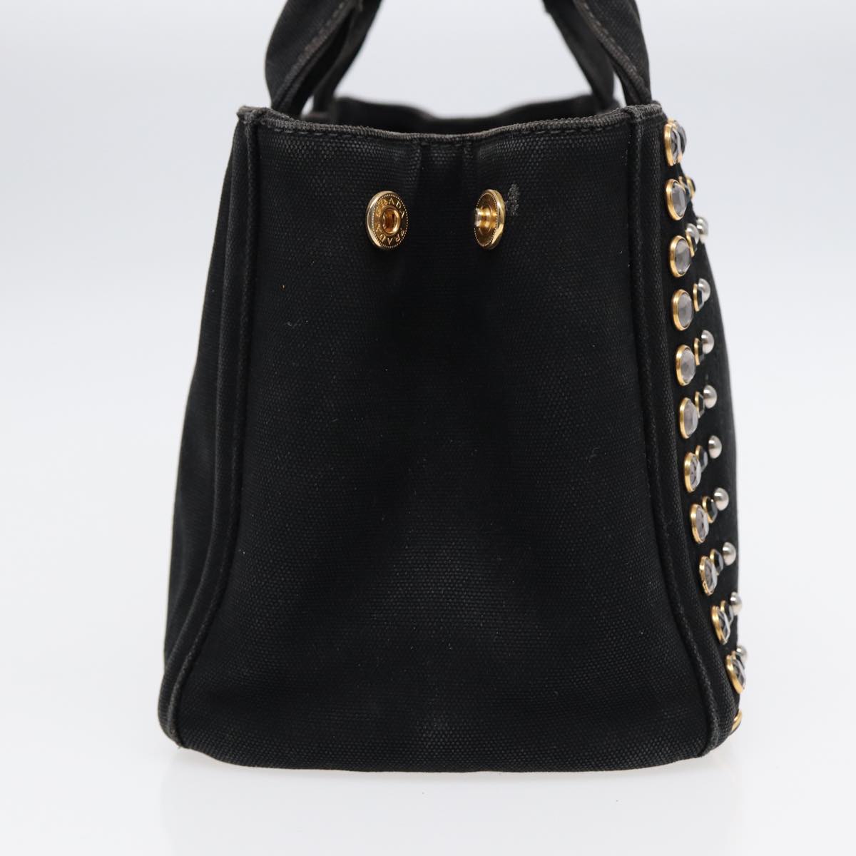 PRADA Bijoux Canapa PM Hand Bag Canvas Black Gold Auth
