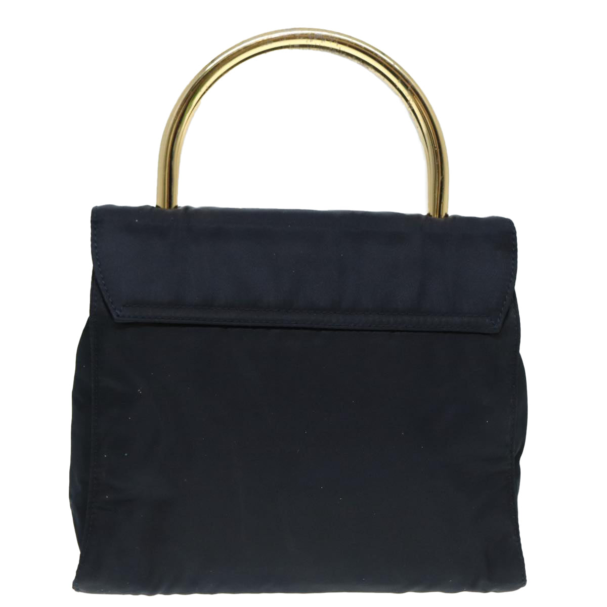 PRADA Hand Bag Nylon Navy Gold Auth