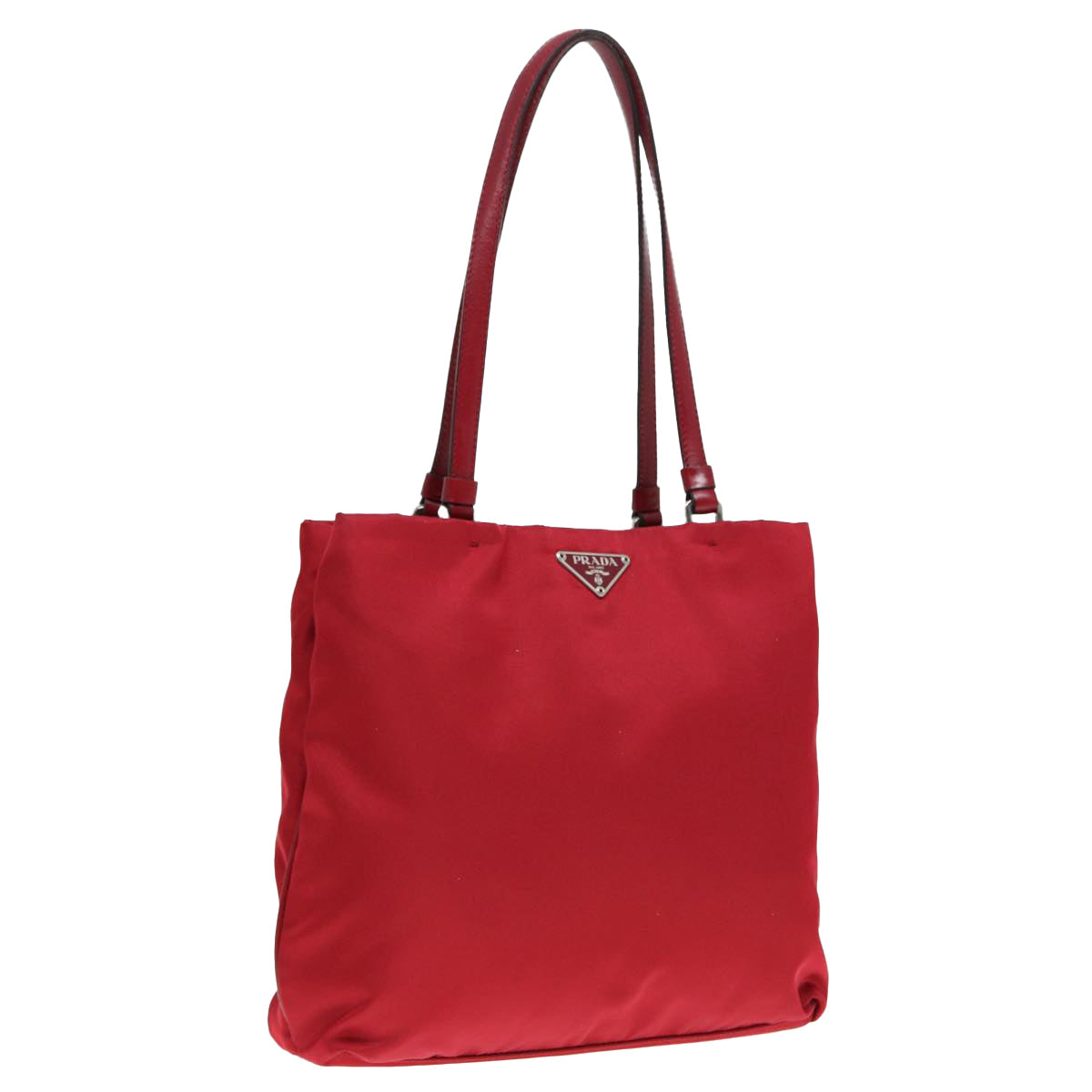 PRADA Hand Bag Nylon Red Silver Auth
