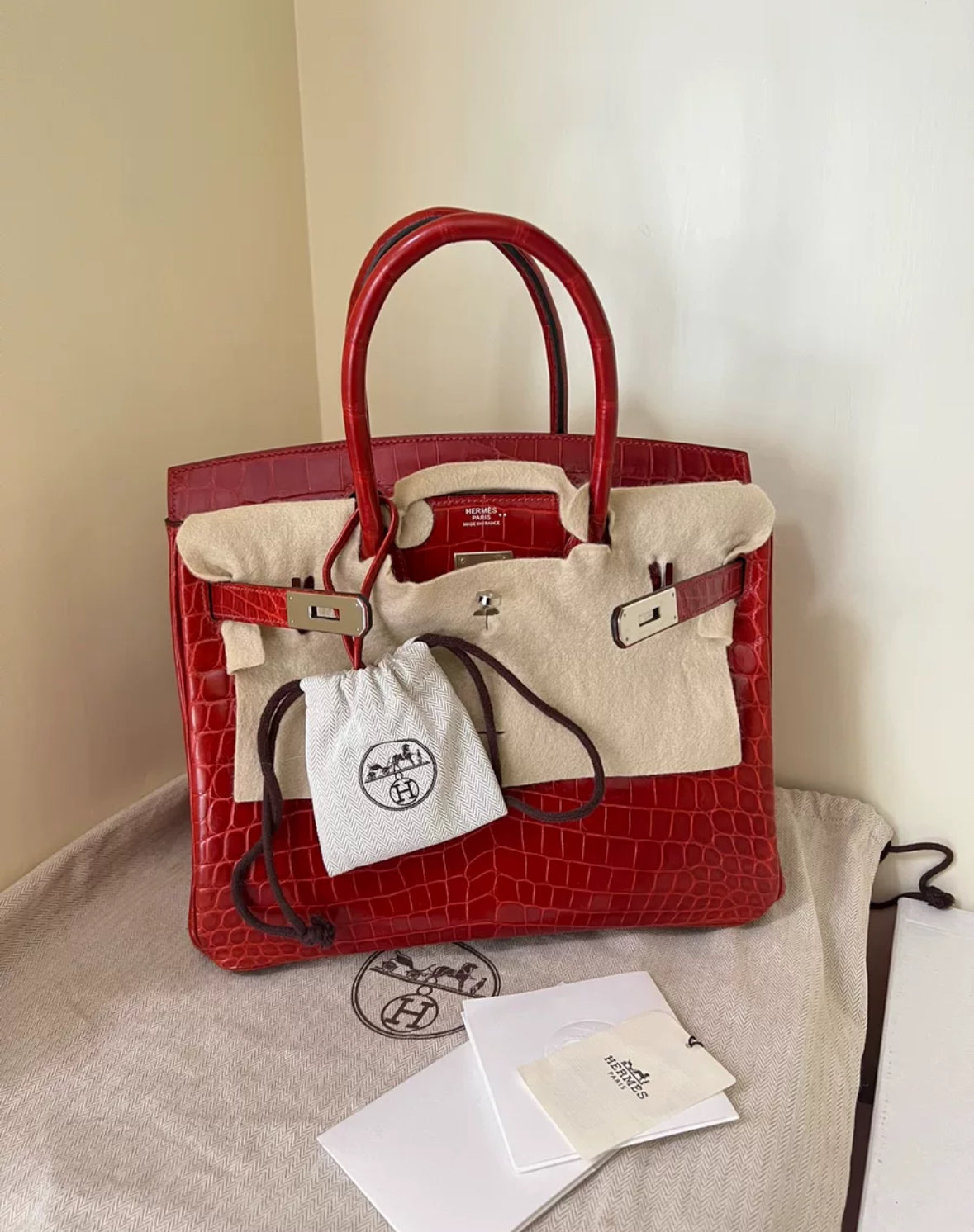 Hermes Birkin 30 Bag In Braise Shiny Niloticus with Palladium Hardware